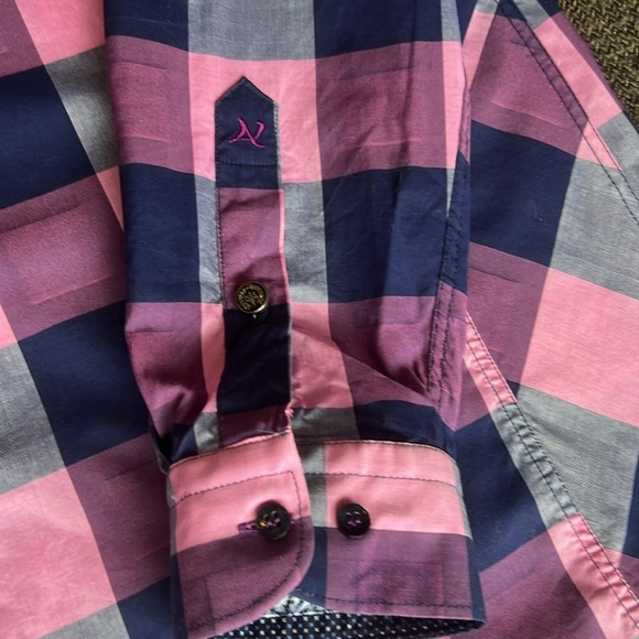 Au Noir Colourful Plaid Men’s Button Down Shirt Purple Punk Navy sz 6 (2XL) - Picture 7 of 14